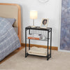 Small Side Table for Small Spaces - Slim End Table with Magazine Holder - 2 in 1 Design Narrow End Table Living Room - Skinny Bedside Table Nightstand Bedroom Thin Side Table, Black