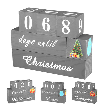 Christmas Countdown Blocks, Wooden Christmas Advent Calendar 2024, Reversible Countdown Calendar to Christmas, Halloween, Thanksgiving, Easter Decor, Home Living Room Party Office Desk Decoration Gift