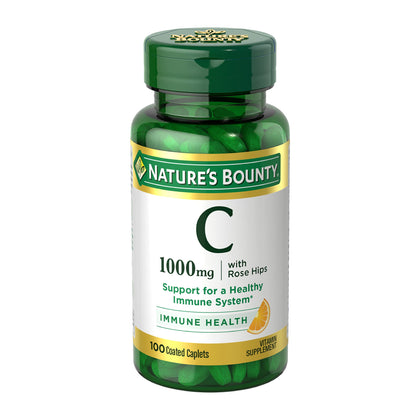 Nature's Bounty Vitamin C + Rose Hips, Immune Support, 1000mg, Coated Caplets, 100 Ct