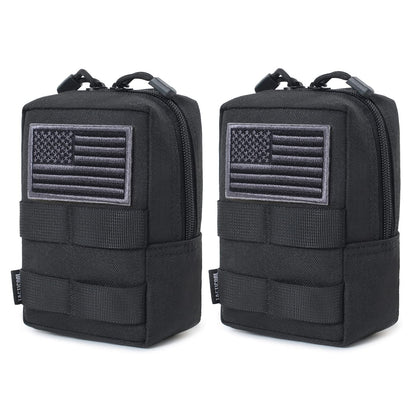 2 Pack Molle Pouches - Tactical Compact Water-Resistant EDC Pouch (Black)
