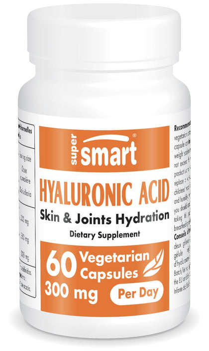 Supersmart - Hyaluronic Acid 300 mg Per Day - High Molecular Weight Sodium Hyaluronate (1.2 Million Daltons) - Supports Healthy Joints & Skin | Non-GMO & Gluten Free - 60 Vegetarian Capsules