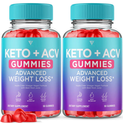 (2 Pack) Keto ACV Gummies Advanced Weight Loss, ACV Keto Gummies Fat Apple Cider Vinegar Diet Supplement, Keto+ Detox Cleanse Lose Belly Work Fast Women Men (120 Gummies)
