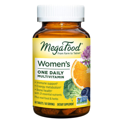 MegaFood Women's One Daily Multivitamin for Women - with Iron, B Complex, Vitamin C, Vitamin D, Biotin and More - Plus Real Food - Immune Support Supplement - Bone Health - Vegetarian - 60 Tabs