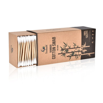 Bamboo Cotton Swabs - 500 Count - Vegan Cotton Swabs, Eco Friendly Double Tips, Plastic Free Ear Sticks, All Natural 100% Biodegradable Organic Cotton buds by Isshah