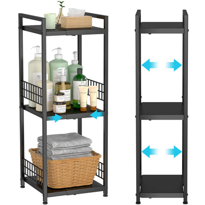 DAOUTIME Expandable Slim Storage Shelf, 3 Tier Metal Shelving Unit for Bathroom Storage Organizer, Free-Standing Narrow Shelf, Open Floor Shelves for Small Spaces,Laundry,Bathroom,Kitchen (Patent)