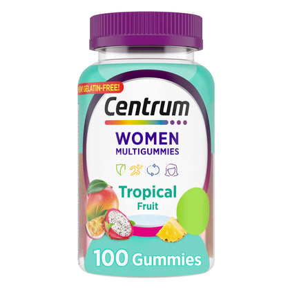 Centrum Women's Multivitamin Gummies, Tropical Fruit Flavors Made from Natural Flavors, 100 Count, 50 Day Supply