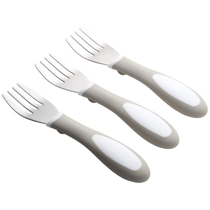 ECR4Kids-ELR-18104 My First Meal Pal Toddler Forks, BPA-Free and Dishwasher Safe Utensils for Babies and Kids, Children's Flatware for Self-Feeding, White/Light Grey (3-Pack)