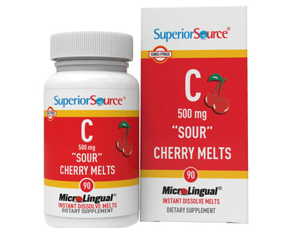 Superior Source Vitamin C 500 mg Sublingual Tablets - Buffered VIT C Sour Cherry Melts - Immune System Booster, Energy Vitamins - 90 Count