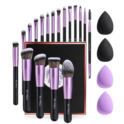 BS-MALL Makeup Brushes Premium Synthetic Foundation Powder Concealers Eye Shadows Makeup 18 Pcs Brush Set with 4 Pcs Makeup sponge Set