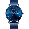 BUREI Men's Fashion Minimalist Wrist Watch Analog Date with Stainless Steel Mesh Band?All Blue Watch with Golden Pointer?