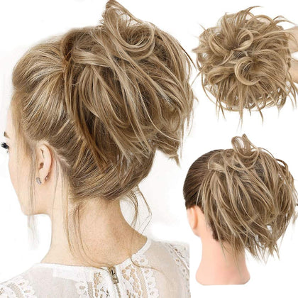 HMD Tousled Updo Messy Bun Hairpiece Hair Extension Ponytail with Elastic Rubber Band Updo Ponytail Hairpiece Synthetic Hair Extensions Scrunchies Ponytail Hairpieces for Women