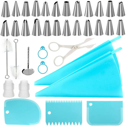 37Pcs Piping Bags and Tips Set, Reusable Pastry Bags and Tips, Scrapers, Couplers, Silicone Rings, Cake Decorating Tools for Cookie Icing Cakes Cupcakes