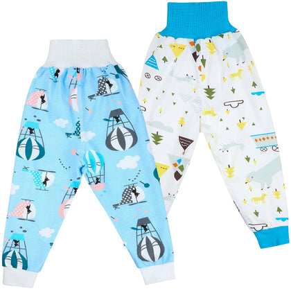 MooMoo Baby Waterproof Diaper Pants for Potty Training 2 Packs Nighttime Diaper Short for Boys