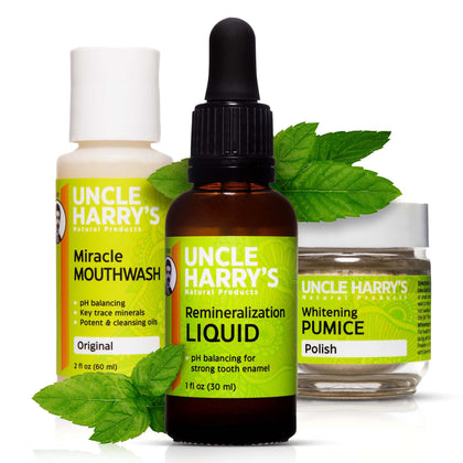 Uncle Harry's Natural Remineralization Kit with Tooth Whitening - 3 Products Strengthen Weak Enamel, Brighten Smile, & Correct Oral Care Issues (1 kit)