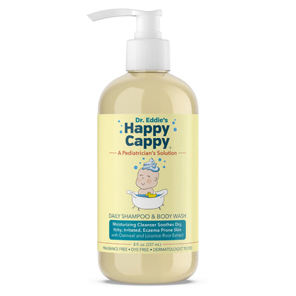 Happy Cappy Dr. Eddie's Daily Shampoo & Body Wash for Children, Soothes Dry, Itchy, Sensitive, Eczema Prone Skin, Dermatologist Tested, No Fragrance, No Dye, 8 Fl Oz