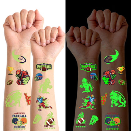 36 Sheets Football Luminous Temporary Tattoo Face Body Stickers for Women Men, Glow in Dark Super Bowl Party Favors Fake Tattoos for Sport Event Football Party Decorations Supplies for Kids Adults