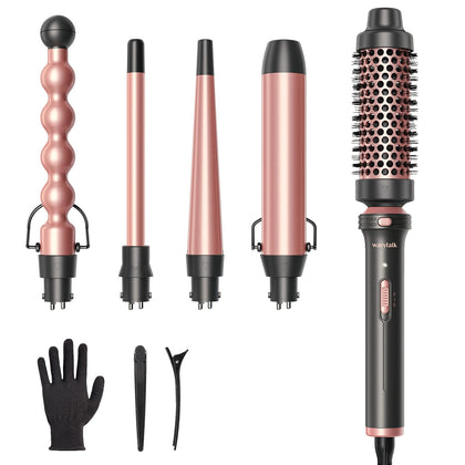 Wavytalk 5 in 1 Curling Iron,Curling Wand Set with Curling Brush and 4 Interchangeable Ceramic Curling Wand(0.5-1.25),Instant Heat Up,Include Heat Protective Glove & 2 Clips