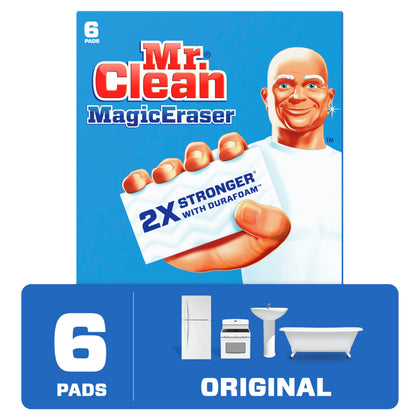 Mr. Clean Magic Eraser Original Cleaning Pads with Durafoam, White, 6 Count