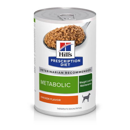 Hill's Prescription Diet Metabolic Weight Management Chicken Flavor Wet Dog Food, Veterinary Diet, 13 oz. Cans, 12-Pack