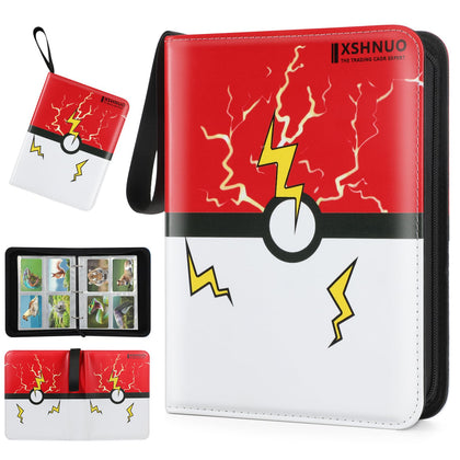 XSHNUO 4-Pockets Trading Card Binder, 440 Cards Holder Collector Album with 55 Removable Sleeves Compatible with Pokemon Trading Cards Football Card TCG Game Sports Cards Red
