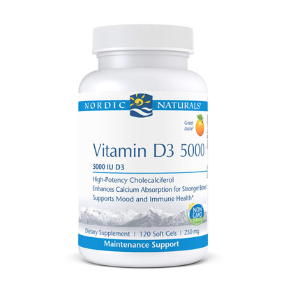 Nordic Naturals Pro Vitamin D3 5000, Orange - 120 Mini Soft Gels - 5000 IU Vitamin D3 - Supports Healthy Bones, Mood & Immune System Function - Non-GMO - 120 Servings