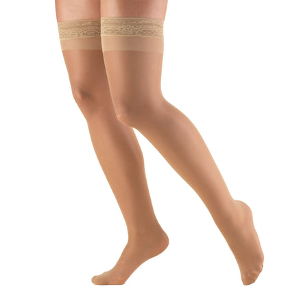 Truform Sheer Compression Stockings, 8-15 mmHg, Women's Thigh High Length, 20 Denier, Beige, Large