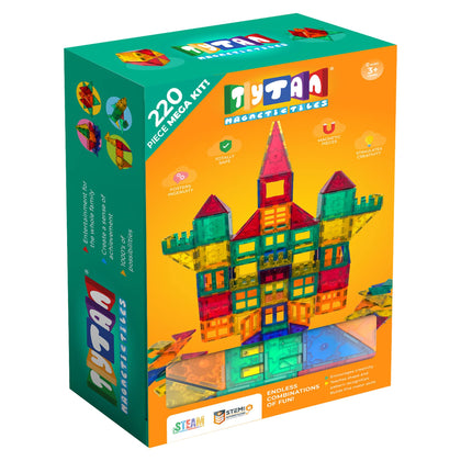 Tytan Tiles 220-Piece Supersized Magnetic Tiles Building Set, 1000s of Creations, Large 3D Castles, Massive Vehicles, & Rocket Ships, Kids STEM Toy, Architecture, Innovative Play, Ages 3 and Up