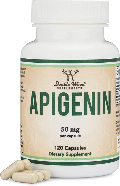 Apigenin Supplement - 50mg per Capsule, 120 Count (Powerful Bioflavonoid Found in Chamomile Tea for Relaxation, Sleep, and Mood) Senolytic Flavonols for Aging Manufactured in The USA by Double Wood
