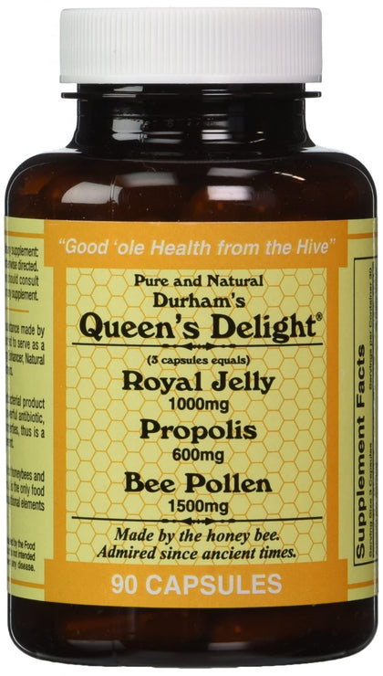 Durham's Queen's Delight (Royal Jelly 1000mg, Propolis 600mg, Beepollen 1500mg) in 3 Daily Capsules