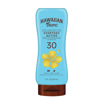 Hawaiian Tropic Everyday Active Lotion Sunscreen SPF 30, 8oz | Hawaiian Tropic Sunscreen SPF 30, Sunblock, Broad Spectrum Sunscreen, Oxybenzone Free Sunscreen, Water Resistant Sunscreen SPF 30, 8oz