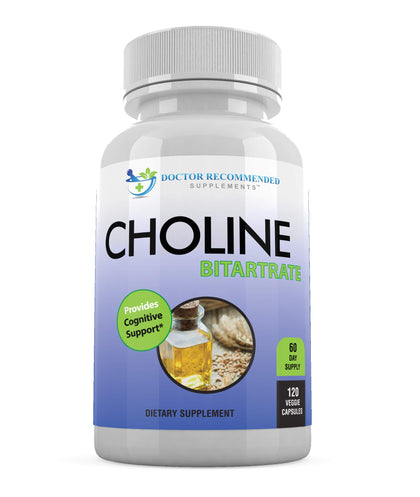 Premium Choline - 500 mg - 120 Veggie Capsules - by DOCTOR RECOMMENDED SUPPLEMENTS - Supports Cognitive Health, Memory & More