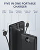 VRURC Portable Charger Built-in Cables and AC Wall Plug, USB C Power Bank 10000mAh, [2023 Upgraded Version] Phone Charger Compact Lightweight External Battery Pack for Smart Phones, Tablets etc-Black