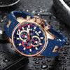 Watches for Men Blue Sport Military Waterproof Chronograph Luminous Date Analog Quartz Watch Genuine Silicon Strap Fashion Business Wrist Watches Clock