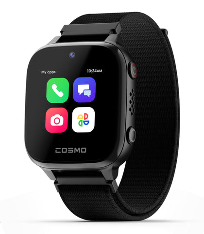 JrTrack 3 Smart Watch for Kids by Cosmo | Safe Cell Phone and GPS Tracker Watch | Calling & Text Messaging | SIM Card Included | SOS Alerts and Safety Features | Parental Controls | (Black)