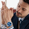 Taxau Men's Watches Stainless Steel Watches for Men Blue Face Mens Watch Minimalist Waterproof Men's Wrist Watches Day Date Diamond Dress Mens Watches