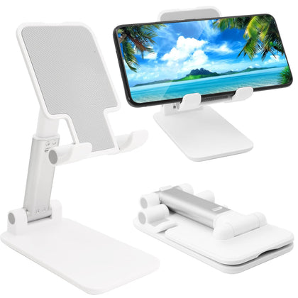 szwilnis Cell Phone Stand, Folding Desktop Phone Stand, Angle Height Adjustable Mobile Phone Holder for Desk, Office, Tablet Stand Compatible with All Phones 4-10 Cellphone & Tablet (White)