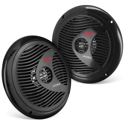 Pyle 6.5 Inch Dual Marine Speakers - 2 Way Waterproof and Weather Resistant Outdoor Audio Stereo Sound System with 150 Watt Power, Polypropylene Cone and Cloth Surround - 1 Pair - Pyle PLMR60B (Black)