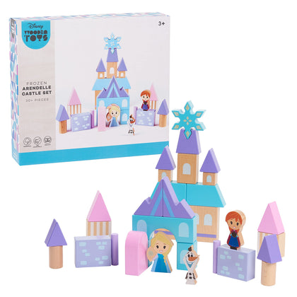 Disney Wooden Toys Frozen Arendelle Castle Block Set, 30+ Pieces Include Elsa, Anna, and Olaf Block Figures, Officially Licensed Kids Toys for Ages 3 Up by Just Play