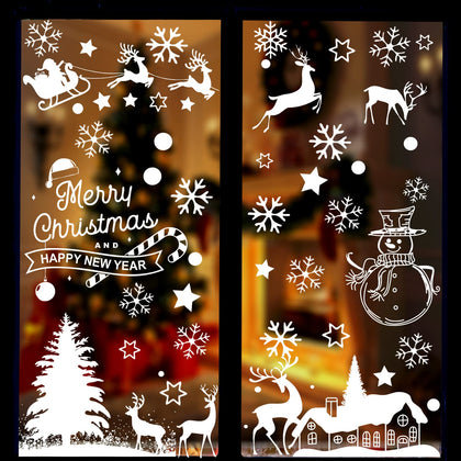 GRACCEE 9 Sheets Christmas Window Clings,Christmas Tree Snowman Snowflakes Reindeer Window Decals for Winter Glass Christmas Window Decoration