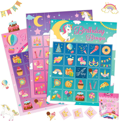 WERNNSAI Unicorn Party Games - 24 Players Birthday Party Games for Kids Rainbow Party Favors Bingo Game Cards Supplies for Unicorn Themed Party Girls Night Classroom Activities
