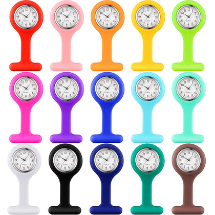 Kenning 15 Pcs Silicone Nurses Watch Lapel Clip on Watches Stethoscope Nurse Pocket for Men Nursing Fob with Second Hand Doctor Gifts Office Travelling Hiking, Colors