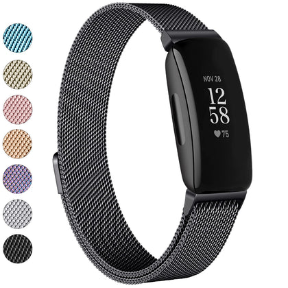 Vanjua for Fitbit Inspire 2 Bands Women Men, Stainless Steel Metal Mesh Loop Adjustable Magnetic Wristband Replacement Strap for Fitbit Inspire 2 / Inspire HR/Inspire Fitness Tracker (Small, Black)