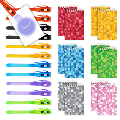 HeroFiber 12 Invisible Ink Pen with UV Light and 12 Pixels Notebook Set. Party Favors for Kids 8-12, Escape Room Party Favors, Goodie Bag Stuffers for Kids 8-12, Spy Party Favors