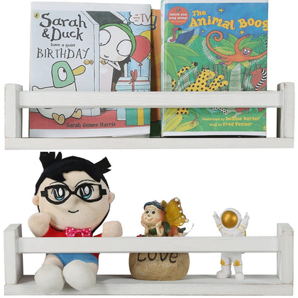 Amy Dceom Nursery Book Shelves Set of 2, Wood Floating Book Shelves for Kids Room, Rustic Baby Nursery Shelf Decor for Bedroom, Living Room (White)