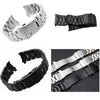 Curved End Replacement Watch Band 18mm 20mm 22mm 24mm Stainless Steel Watchband Double Lock Buckle Wrist Belt Watch Strap SB5ZWT (Black, 18mm)