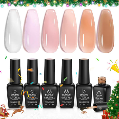 beetles Gel Polish Nail Set 6 Colors Ultimate Monochrome Collection Milky White Sheer Pink Nude Jelly Brown Transparent Soak Off Uv Diy Manicure Kit for Women Girls Christmas Gift