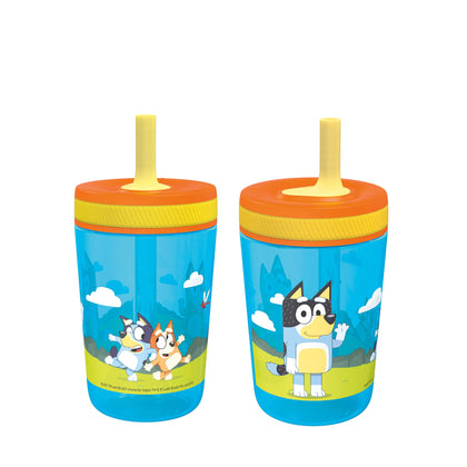 Zak Designs 15oz Bluey Kelso Tumbler Set, BPA-Free Leak-Proof Screw-On Lid with Straw Made of Durable Plastic and Silicone, Perfect Bundle for Kids, 2 Count (Pack of 1)
