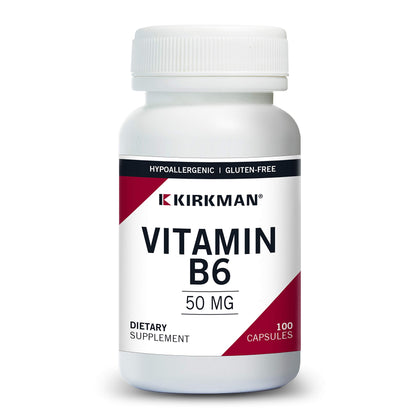 Kirkman Vitamin B-6 50 mg - Hypoallergenic || 100 Vegetarian Capsules || Gluten/Casein Free || Tested for More Than 950 Environmental contaminants.