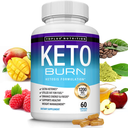 Toplux Keto Burn Pills Ketosis Weight Loss - 1200 Mg Ultra Advanced Natural Ketogenic Fat Burner Using Ketone Diet for Men Women 60 Capsules Supplement