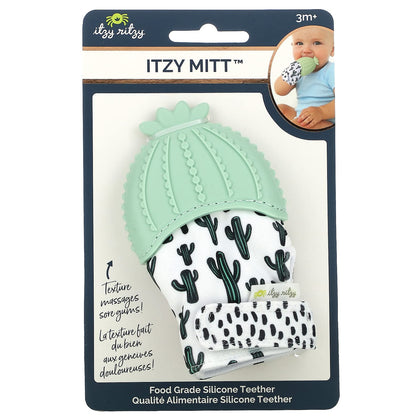 Itzy Ritzy Silicone Teething Mitt - Soothing Infant Teething Mitten with Adjustable Strap, Crinkle Sound and Textured Silicone to Soothe Sore and Swollen Gums, Cactus